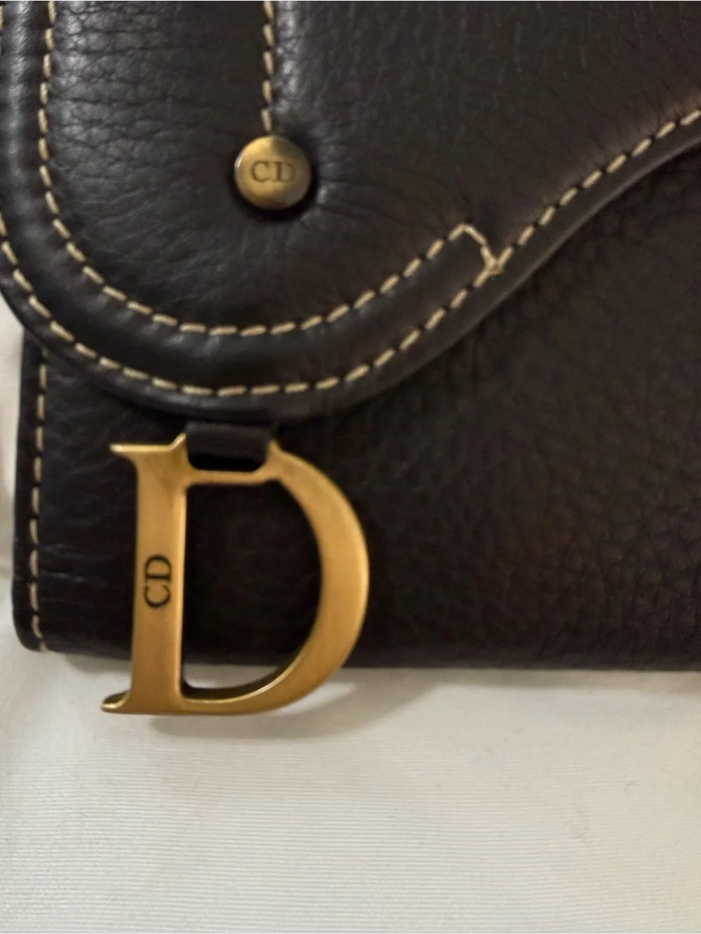 Authentic Dior Black Pebbled Leather Card Holder with Contrasting Stitching